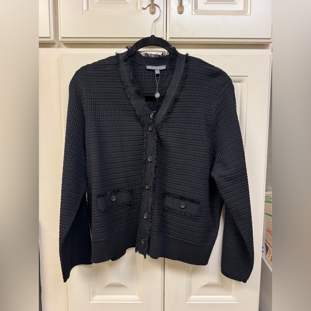 Adrianna Papell Black Textured Button-Up Cardigan - NWT